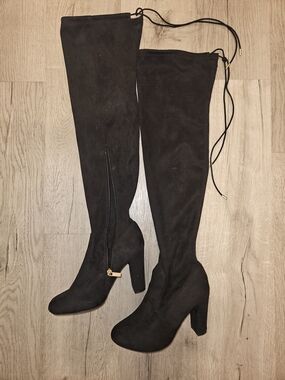 BAMBOO Black Over-The-Knee Block Heel Boots